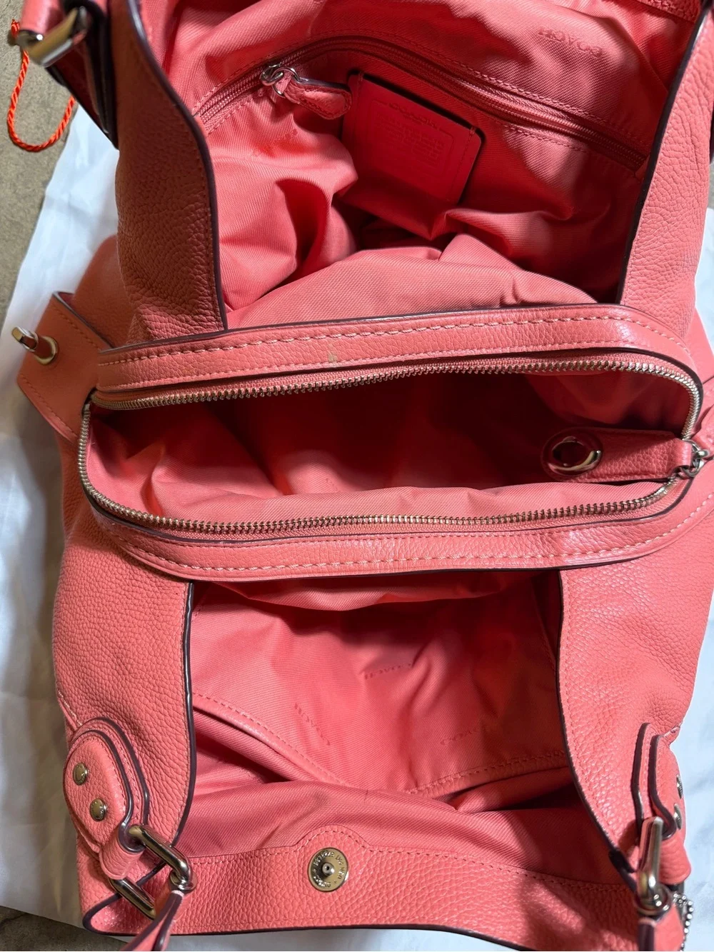 Y2K Coach Edie 31 57125 Bright Coral Pebbled Leather Shoulder Bag